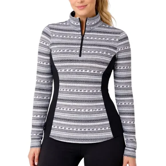 Kerrits Equestrian Zip Up Riding Jacket Top Large Black White Long Sleeve Print - Picture 1 of 13